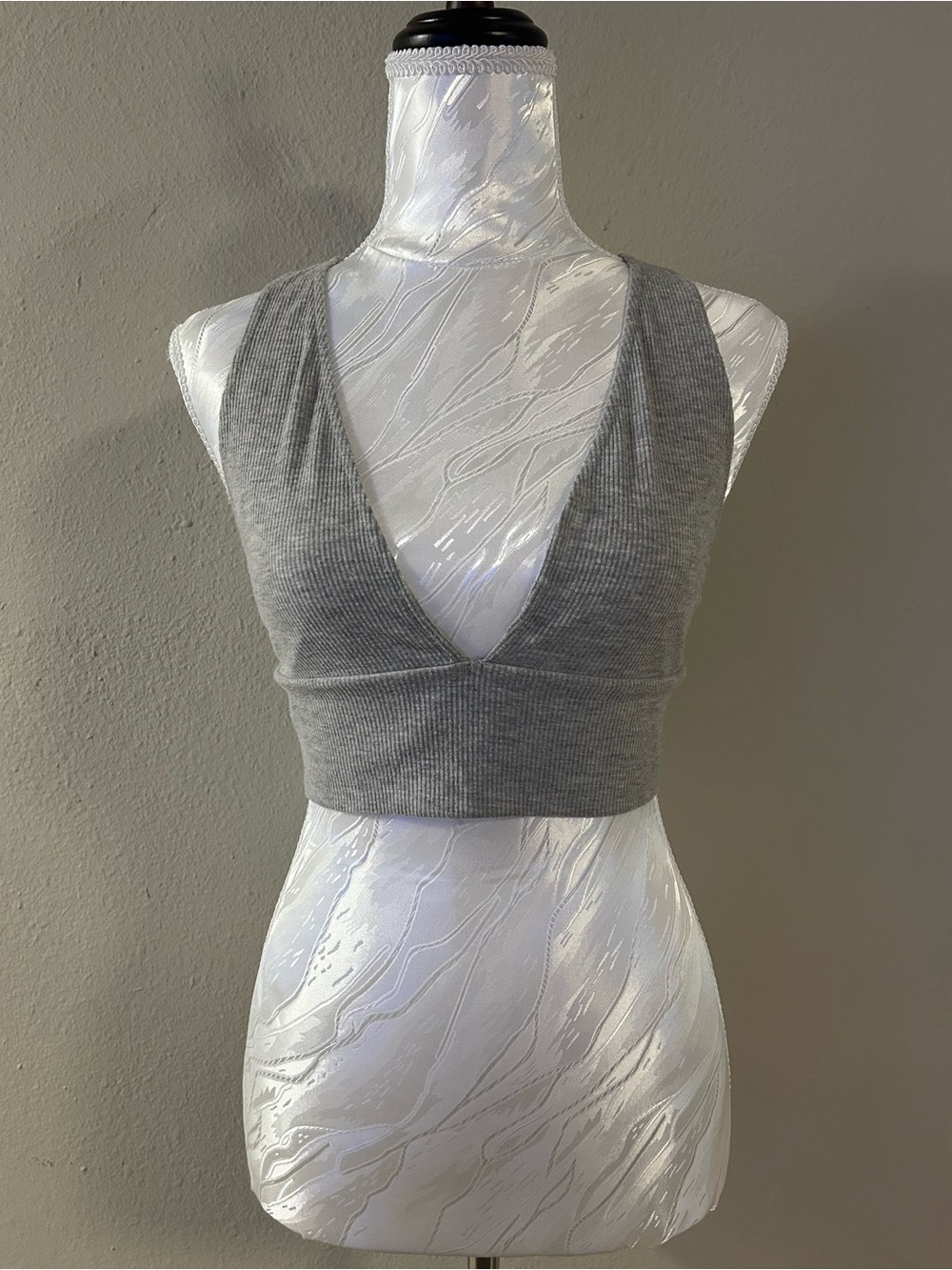 SHEIN Gray Ribbed Deep V Bralette